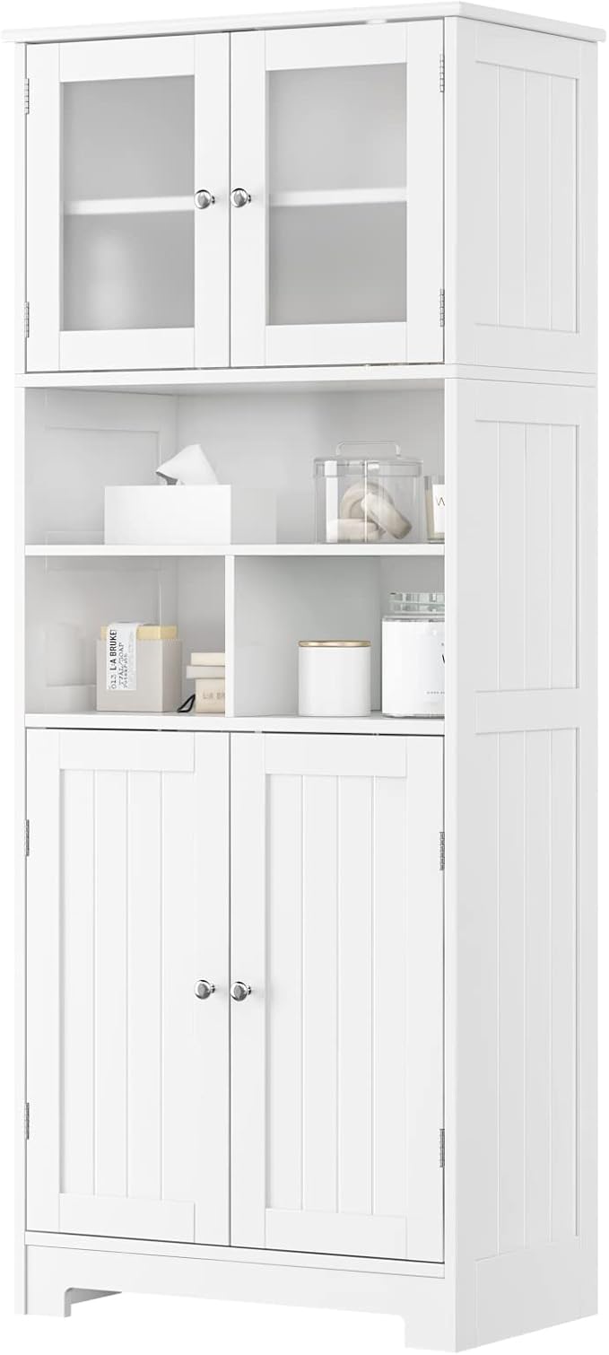 Tall Bathroom Storage Cabinet, Wooden Storage Cabinet with Doors and Shelves