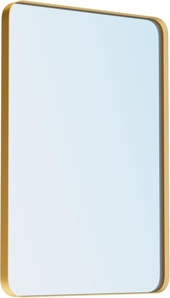 Black Bathroom Mirror for Wall,  Rounded Rectangle Metal Framed Bathroom