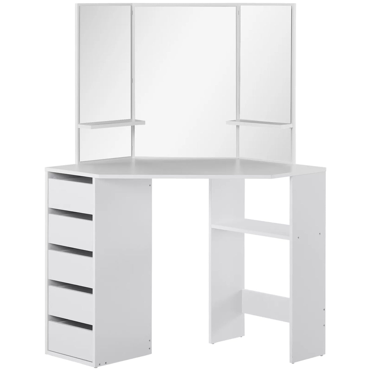 Desk with Mirror - White Makeup Table with 5 Sliding Drawers,Makeup Dressing Table