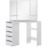Desk with Mirror - White Makeup Table with 5 Sliding Drawers,Makeup Dressing Table