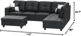 3 Piece Living Room Furniture Sets, L-Shaped Sectional Sofa with Storage Ottoman