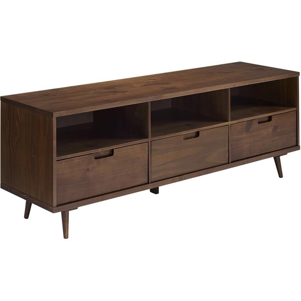 Millie Mid Century Modern 3 Drawer Solid Wood Low Stand for TVs up to 80 Inches