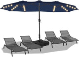 15FT Solar LED Patio Umbrella with Base,Outdoor Double-Sided Umbrella with Crank Handle,