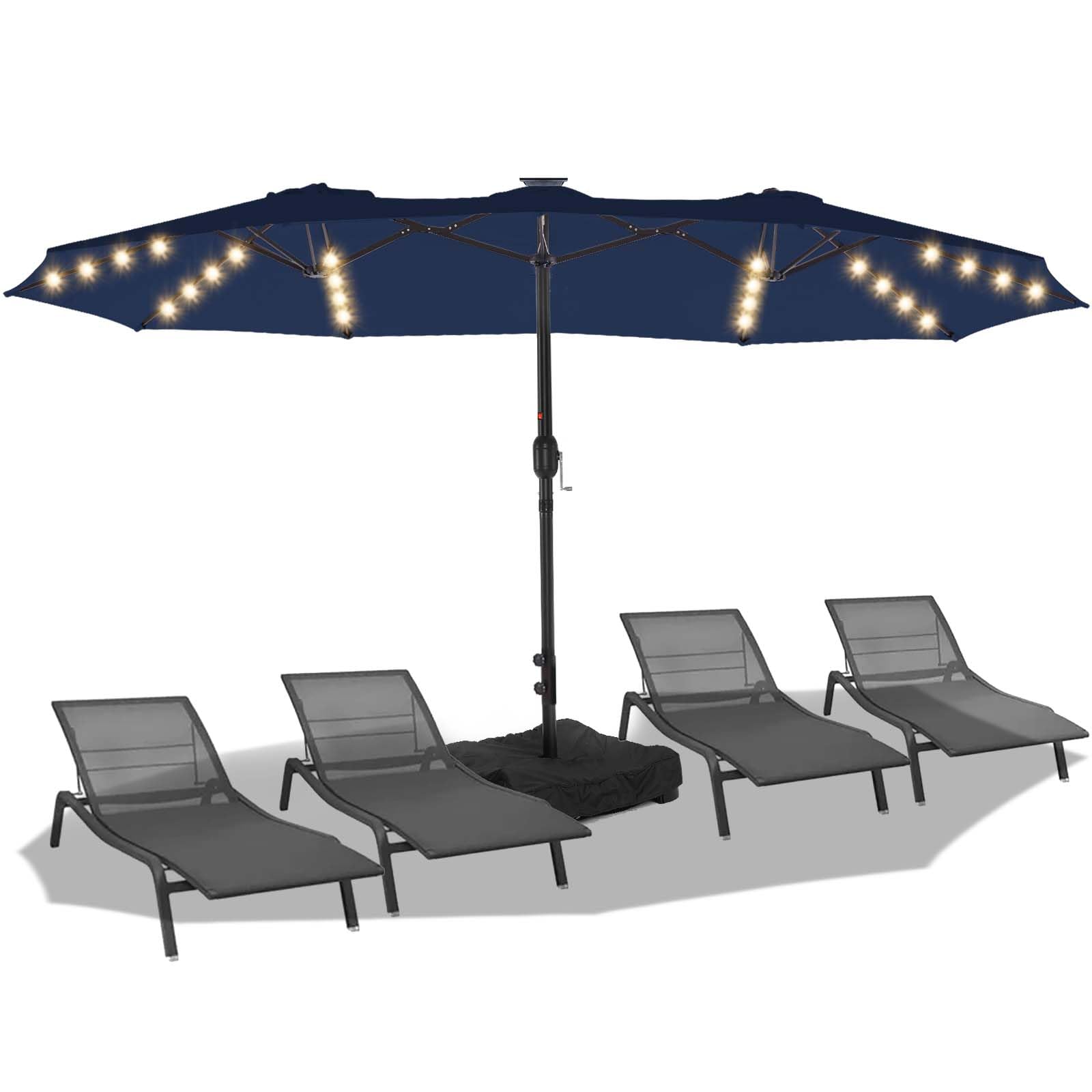 15FT Solar LED Patio Umbrella with Base,Outdoor Double-Sided Umbrella