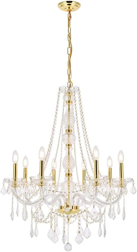 Elegant Lighting 7858D28G/RC Royal Cut Clear Crystal Verona 8-Light, Single-Tier Crystal Chandelier, 28" x 34", Finished in Gold with Clear Crystals