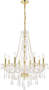 Elegant Lighting 7858D28G/RC Royal Cut Clear Crystal Verona 8-Light, Single-Tier Crystal Chandelier, 28" x 34", Finished in Gold with Clear Crystals