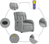 Electric Massage Recliner Chair - Power Lift, Motorized Footrest/Backrest, Vibration Massage, Plush Fabric Seating, Light Gray