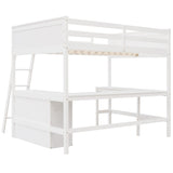 Full Size Loft Bed with Shelves and Desk, Wooden Loftbed Frame with w/Ladder for Kids