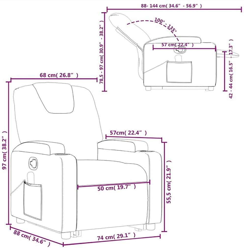 Fabric Stand Up Massage Recliner Chair - Power Lift, Manual Recline, Vibration Massage, Cup Holders, Light Gray