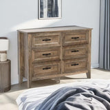 Dresser for Bedroom, Long Dresser with 6 Drawers, Wood Chest of Drawers with Metal