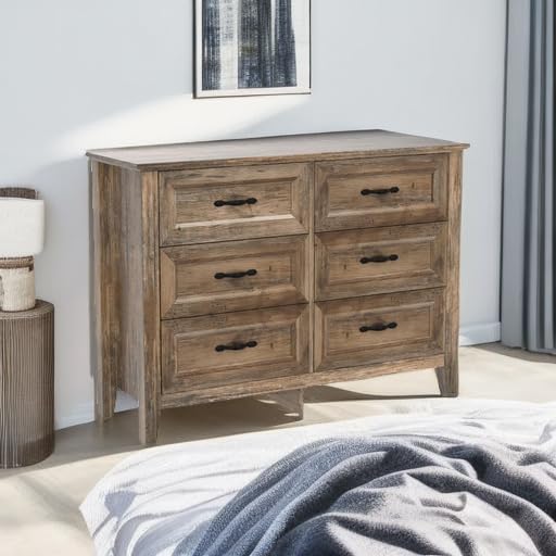 Dresser for Bedroom, Long Dresser with 6 Drawers
