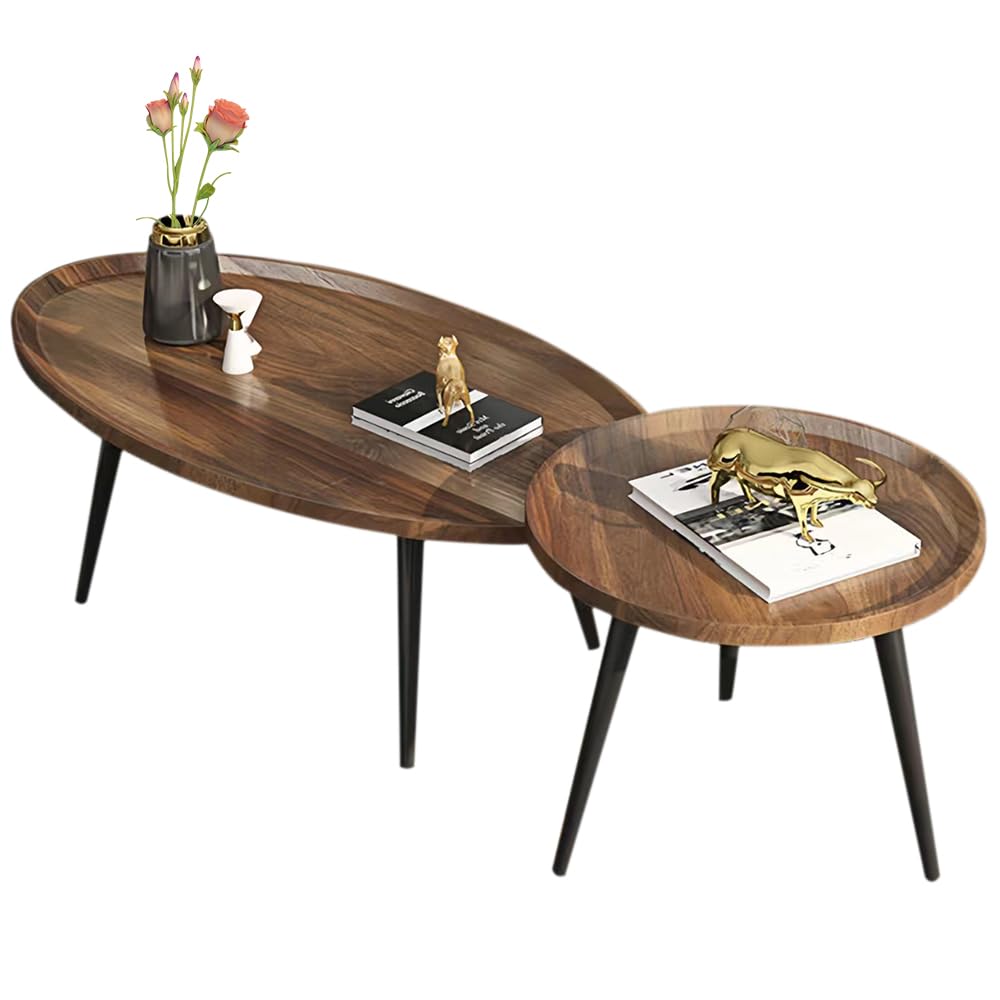 Nesting Coffee Table, Walnut Wood Side Table, Unique MCM Mid Century Small End Table