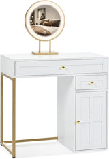 Modern Vanity Desk with Mirror and Lights, 31.57" Makeup Vanity with 2 Storage Drawers and Cabinet