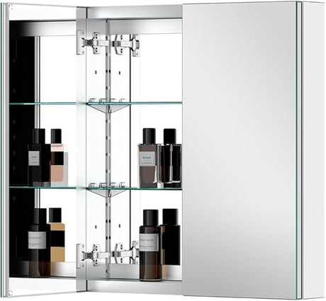 Aluminum Medicine Cabinet with 3 Doors Recessed or Surface Mount Large Bathroom