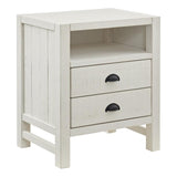 Arden 2-Drawer Nightstand, Solid Pine Wood, Driftwood White Finish, Rustic Design