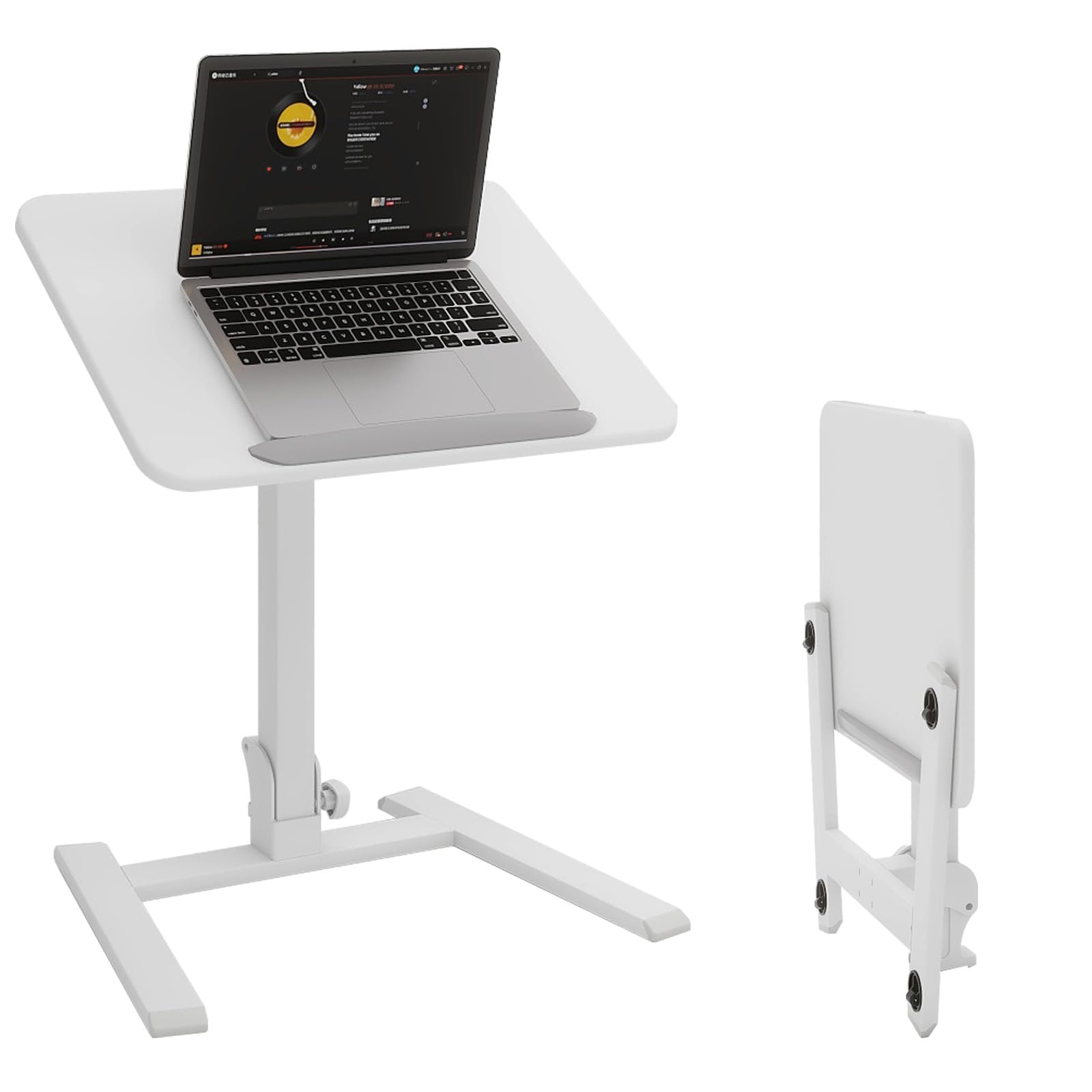 Small Standing Desk with Stoppers 90°Tiltable Mobile Rolling Laptop Table on Wheels