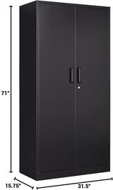 Metal Wardrobe Cabinet with Lock,72" Armoire Closet with Hanging Rod,Lockable Storage Locker,Black Storage Cabinet with Locking Doors,Garage Closet,Steel Wardrobe for Home,Bedroom,Office,Employee,Shop