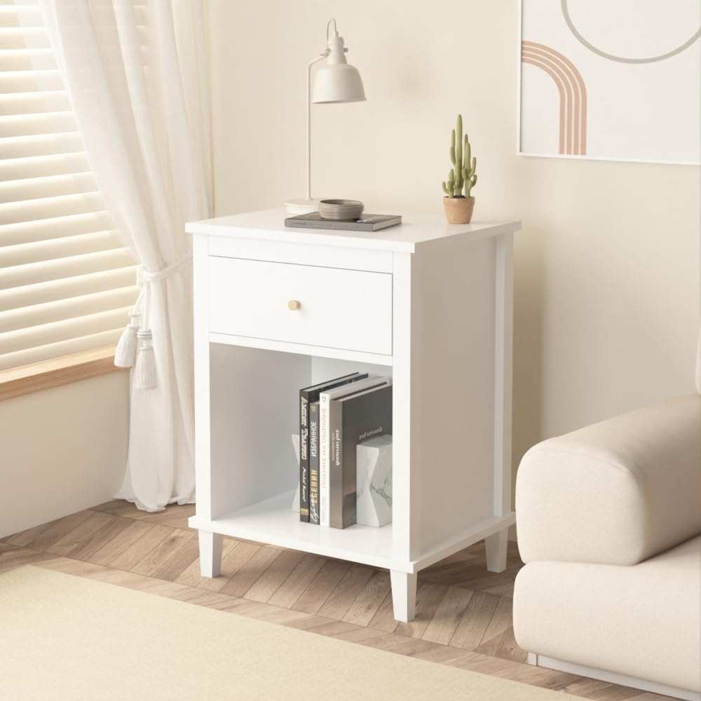 Kids Nightstand, Modern Toddler Nightstand with One Drawer & Open Shelf