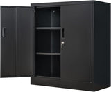 Metal Storage Cabinet with 2 Doors and 4 Shelves, Lockable Steel Storage
