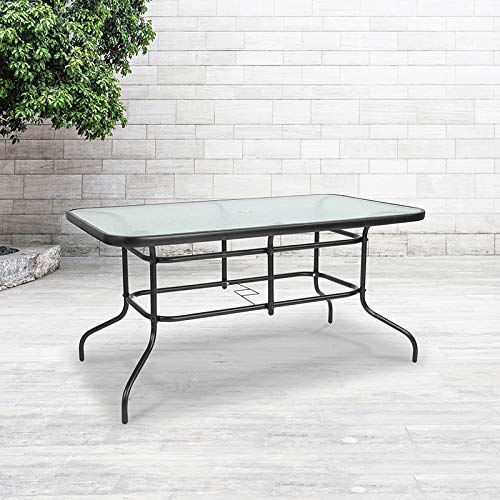 31.5" x 55" Rectangular Tempered Glass Metal Table