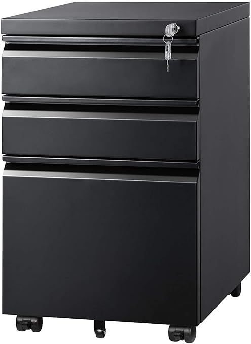 3 Drawer Mobile File Cabinet Under Desk Office, Fully Assembled Except Casters