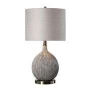 Textured 1 Light Ivory Ceramic Table Lamp with Beige Linen Round Hardback Drum Shade, 3-Way Switch
