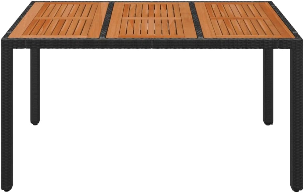 Patio Table with Wooden Top Black 59.1"x35.4"x29.5" Poly Rattan