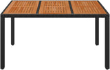 Patio Table with Wooden Top Black 59.1"x35.4"x29.5" Poly Rattan