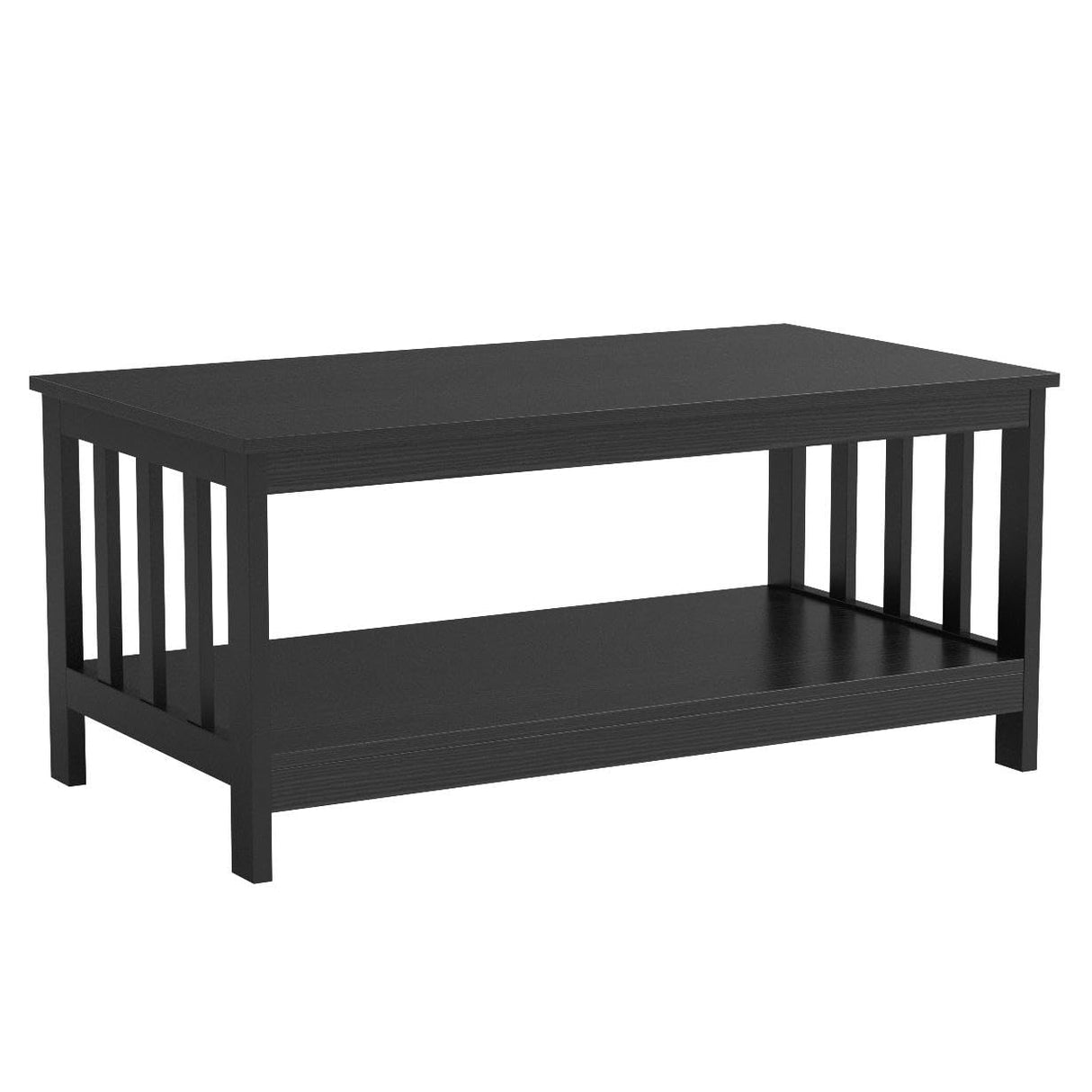 Mission Coffee Table, Black Wood Living Room Table with Shelf, 40 Black