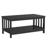 Mission Coffee Table, Black Wood Living Room Table with Shelf, 40 Black