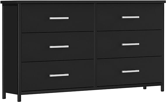 6 Drawer Double Dresser, Industrial Wood Dresser for Bedroom, Storage Cabinet