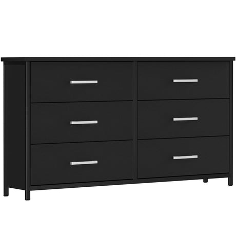 6 Drawer Double Dresser, Industrial Wood Dresser for Bedroom