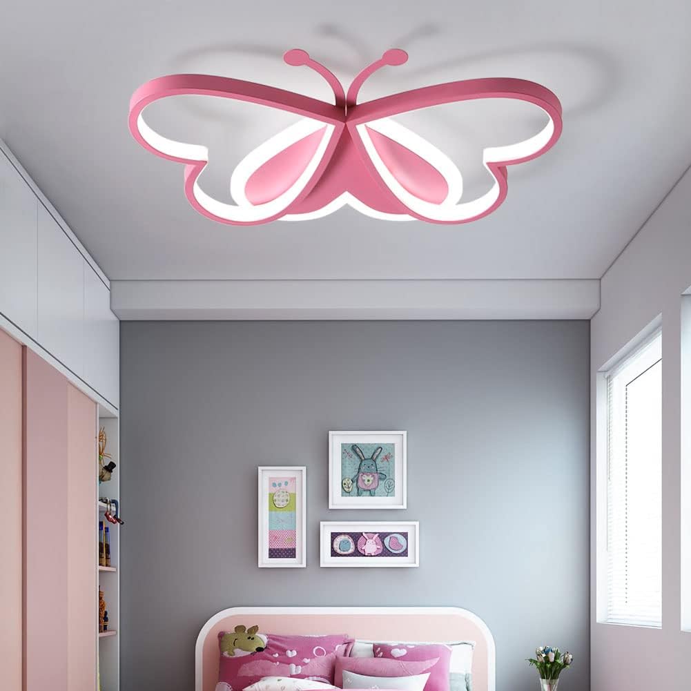 36W LED Ceiling Light - Pink Butterfly Flush Mount with Remote