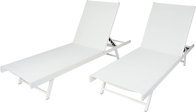 Salton Outdoor Aluminum and Mesh Chaise Lounge Set, 2-Pcs Set, White / White