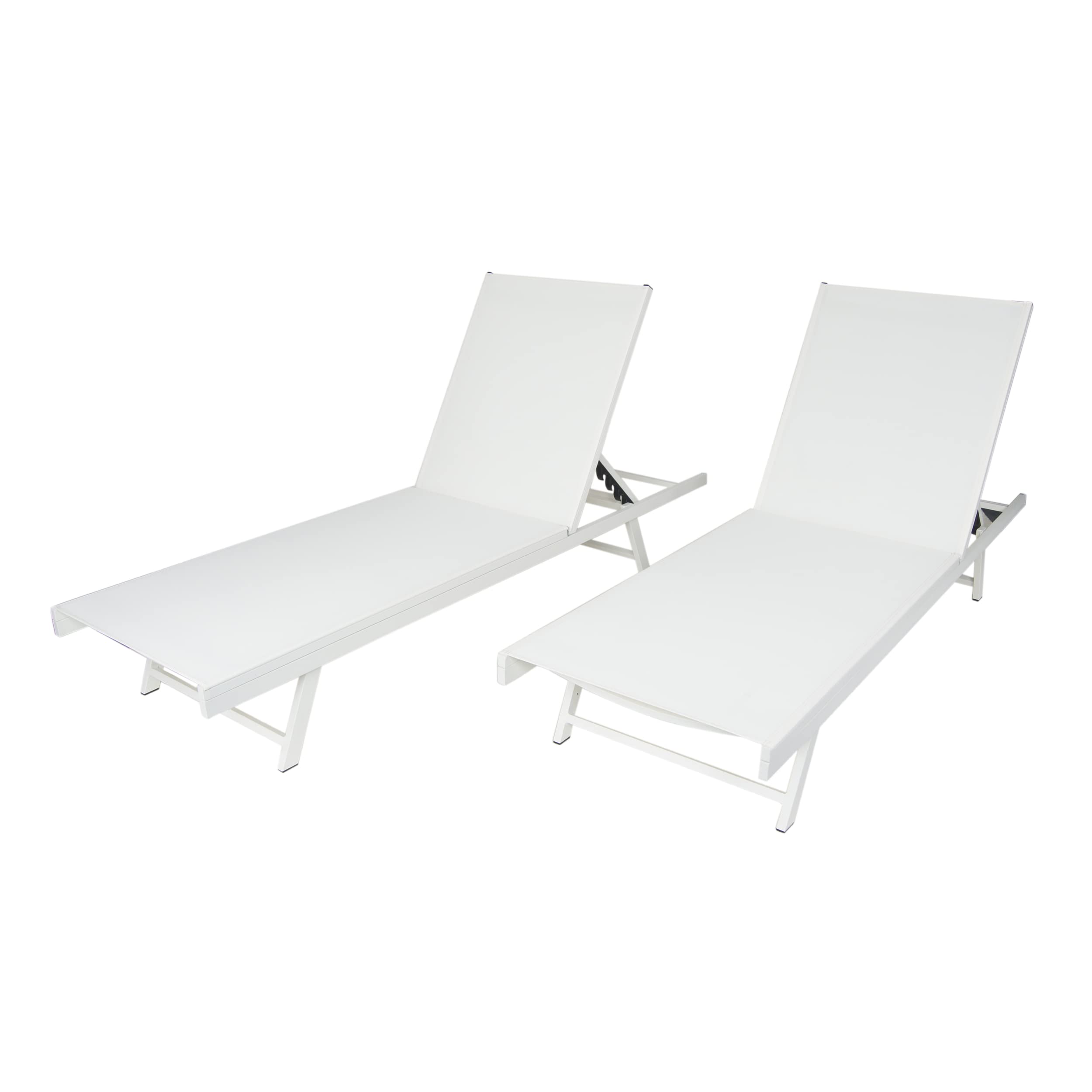 Salton Outdoor Aluminum and Mesh Chaise Lounge Set, 2-Pcs Set, White / White