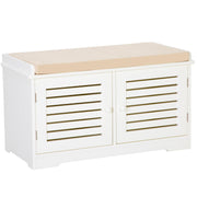 White Storage Shoe Bench for Entryway Hallway, Premium MDF Shoe Rack Cabinet with 2 Doors, Adjustable Shelf, Padded Seat Cushion - Beige