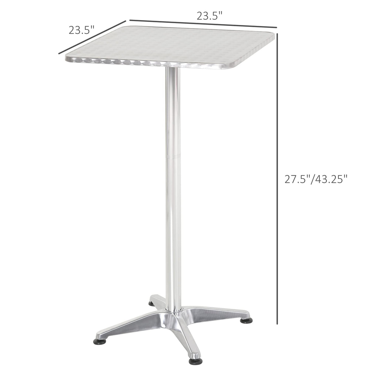 24 Inch Square Bar Table 43" H Adjustable Stainless Steel Top Aluminum Frame