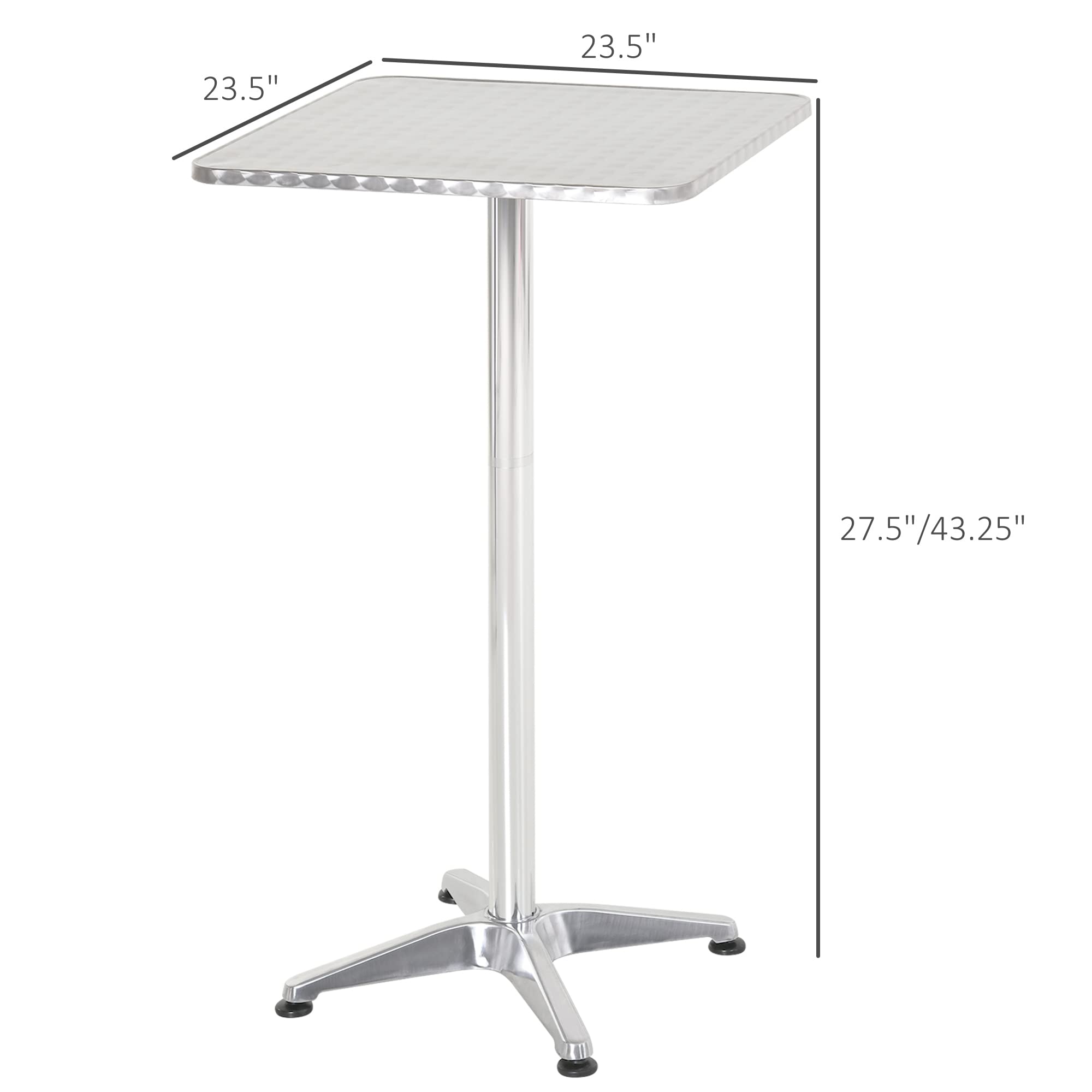 24 Inch Square Bar Table 43" H Adjustable Stainless Steel Top Aluminum Frame