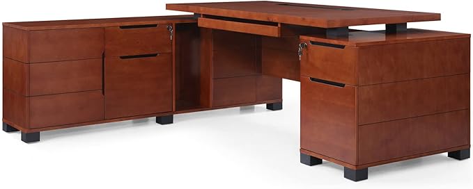 Furniture Modern 79" Ford Executive Desk with Left Return and Filing Cabinets - Light Wood