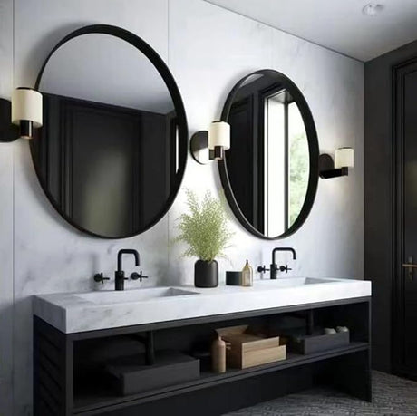 24"x36" Matte Black Pivot Mirror for Bathroom, Metal Frame Bathroom Mirrors for Wall