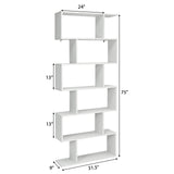 Tangkula 6-Tier Geometric Bookcase, Modern S-Shaped Storage Display Bookshelf for Living Room, Anti-Toppling Device, Home Office Wooden 6 Shelf Open Bookcase (2, White)