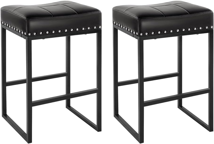 Bar Stools Set of 2 Counter Height Stools 24-Inch Saddle Seat PU Leather Kitchen Stools