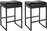 Bar Stools Set of 2 Counter Height Stools 24-Inch Saddle Seat PU Leather Kitchen Stools