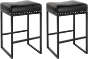 Bar Stools Set of 2 Counter Height Stools 24-Inch Saddle Seat PU Leather Kitchen Stools