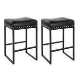 Bar Stools Set of 2 Counter Height Stools 24-Inch Saddle Seat PU Leather Kitchen Stools