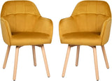 Modern Velvet Arm Dining Chairs Set of 2, Cute Chairs w/Solid Wood, Non-Slip Foot Pads