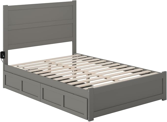 NoHo Full Size Platform Bed with Footboard & Storage Drawers in Grey