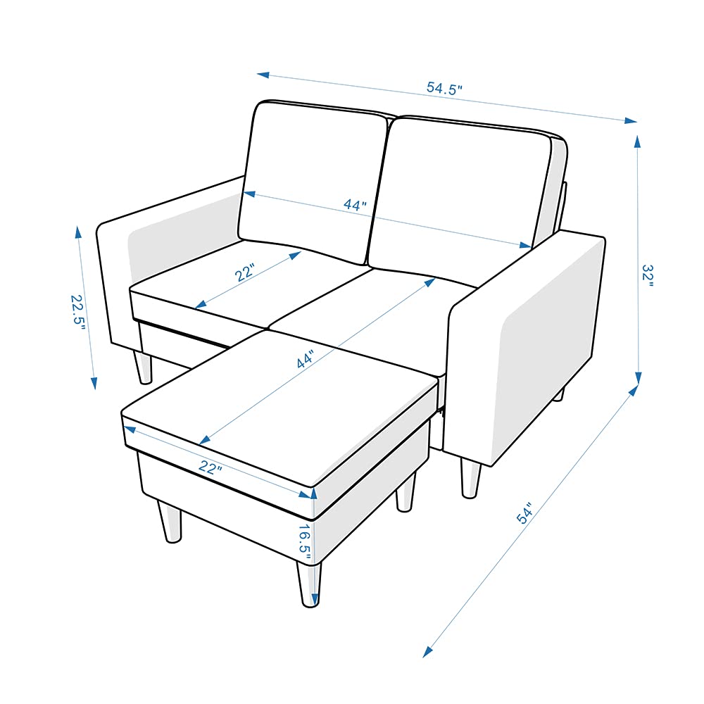 Sectional Sofa Couch L Shape Loveseat Modern Linen Love Seater Home Furniture