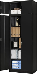 Metal Storage Cabinet - 87“H Black Tall Steel Cabinet with Adjustable Shelves