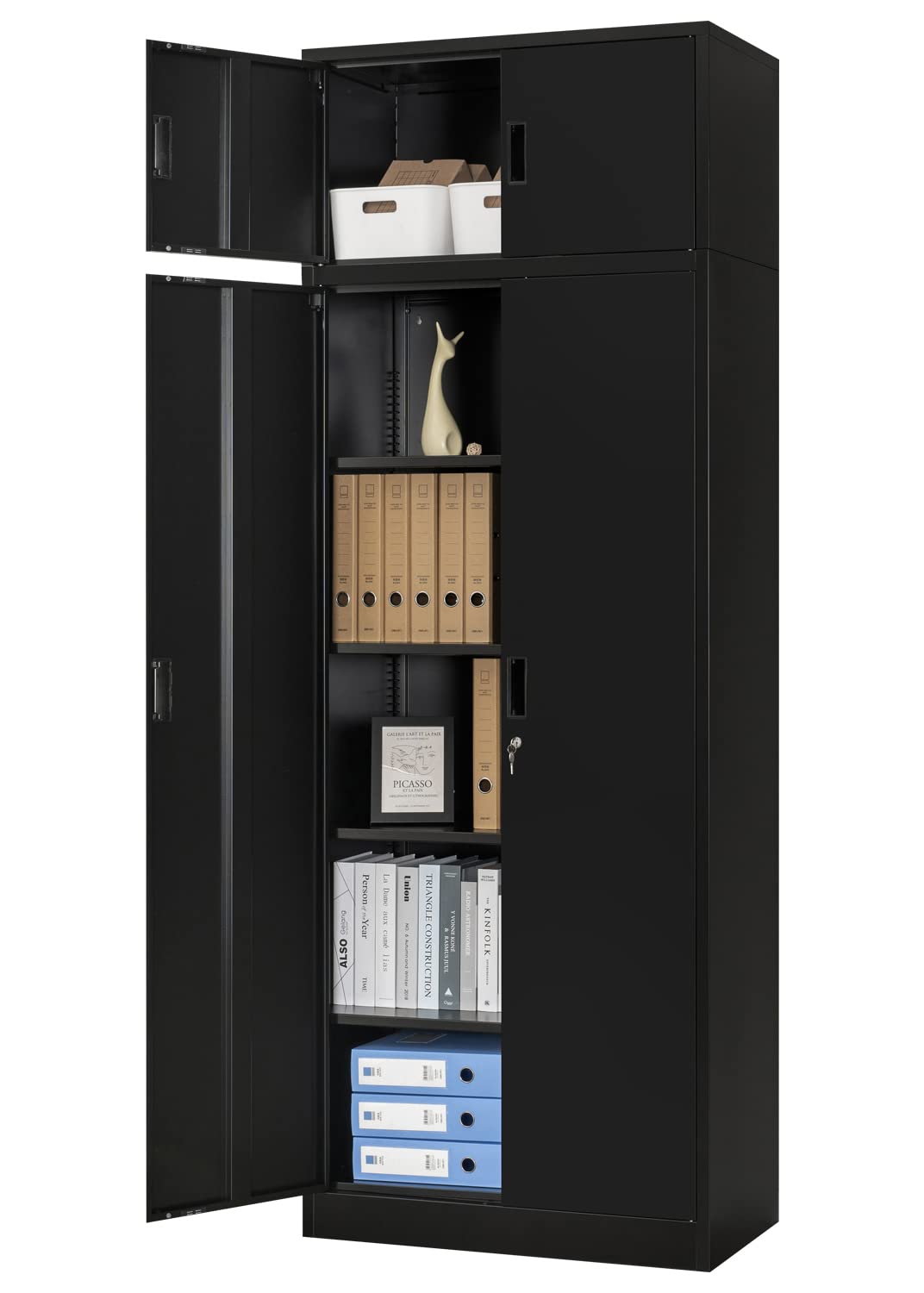 Metal Storage Cabinet - 87“H Black Tall Steel Cabinet with Adjustable Shelves